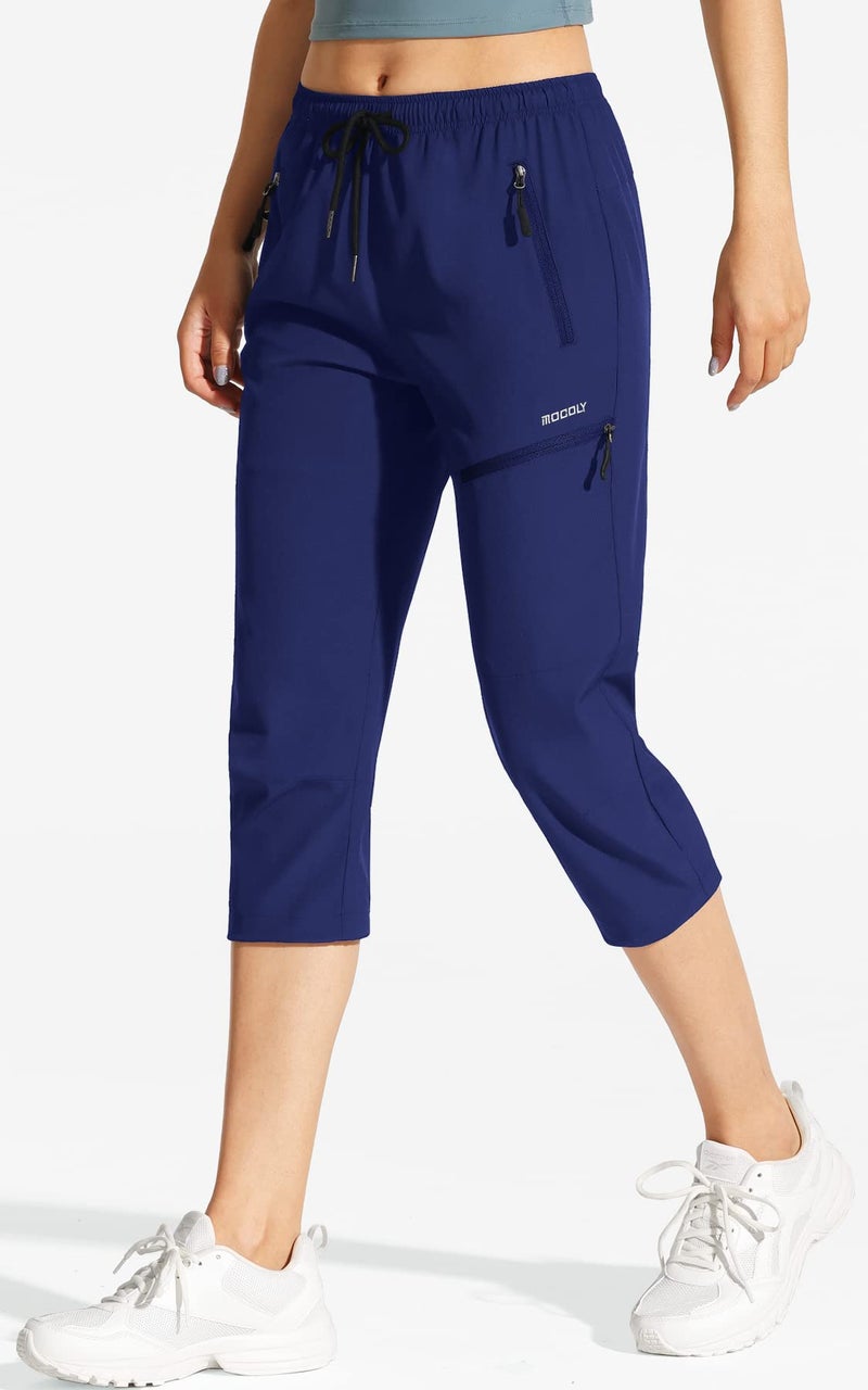 MOCOLY Women's Hiking Capris Pants Outdoor Sport Lightweight Quick Dry Water Resistant SPF UPF 50+ Jogging Cargo Pants Navy L - Image 2